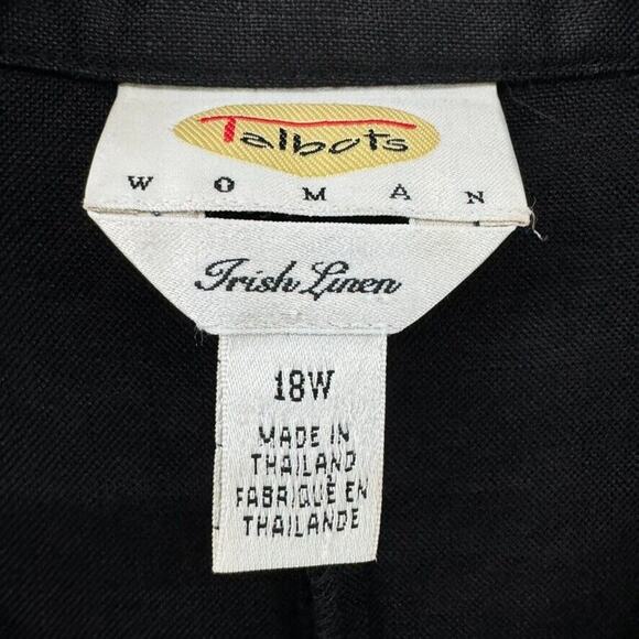 VTG Talbots Top Women 18W Black Irish Linen Mother Of Pearl Button Up Semi-Sheer - Picture 2 of 13